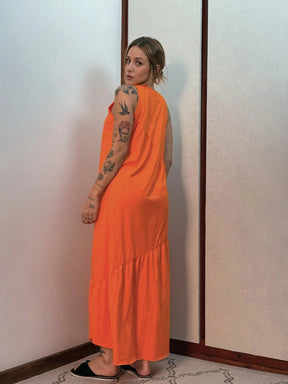 Vestido Longo Feminino sem Mangas em Malha Algodão Aveloz Laranja