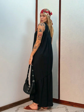 Vestido Longo Feminino sem Mangas em Malha Algodão Aveloz Preto