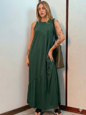 Vestido Longo Feminino sem Mangas em Malha Algodão Aveloz Verde