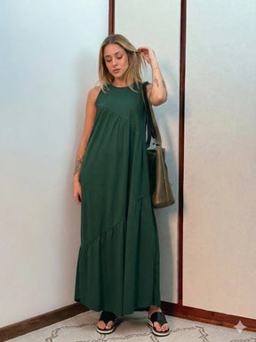 Vestido Longo Feminino sem Mangas em Malha Algodão Aveloz Verde