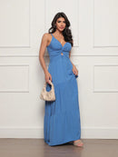 Vestido longo feminino viscolinho pipoca Azul