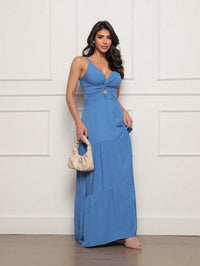Vestido longo feminino viscolinho pipoca Azul