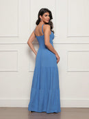Vestido longo feminino viscolinho pipoca Azul