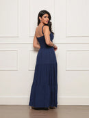 Vestido longo feminino viscolinho pipoca Azul Marinho