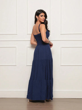 Vestido longo feminino viscolinho pipoca Azul Marinho