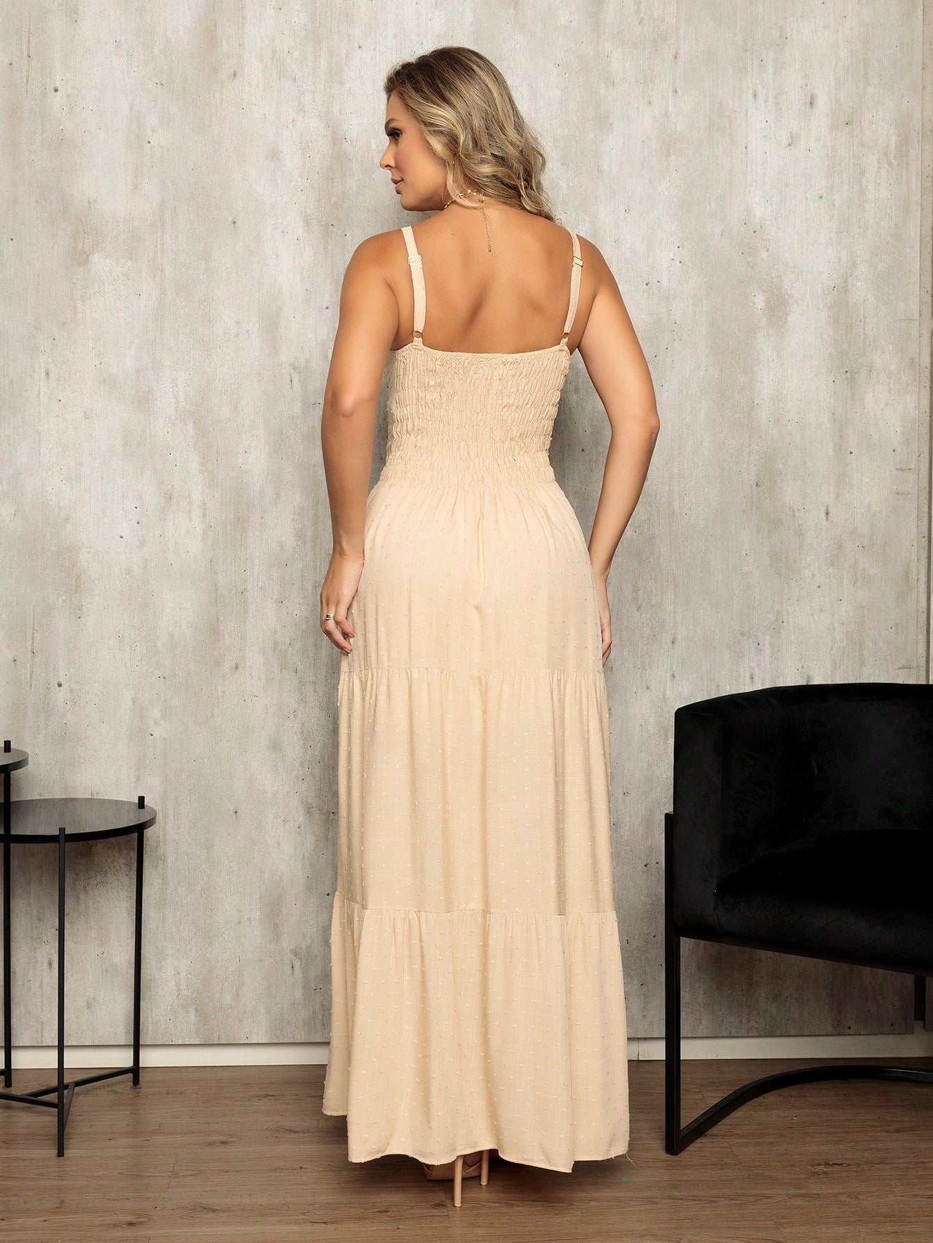 Vestido longo feminino viscolinho pipoca Bege