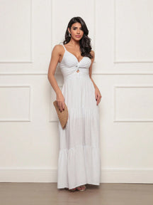 Vestido longo feminino viscolinho pipoca Branco