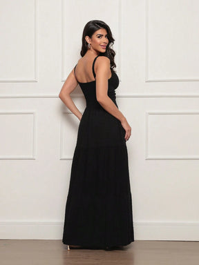 Vestido longo feminino viscolinho pipoca Preto