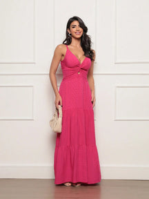 Vestido longo feminino viscolinho pipoca Rosa