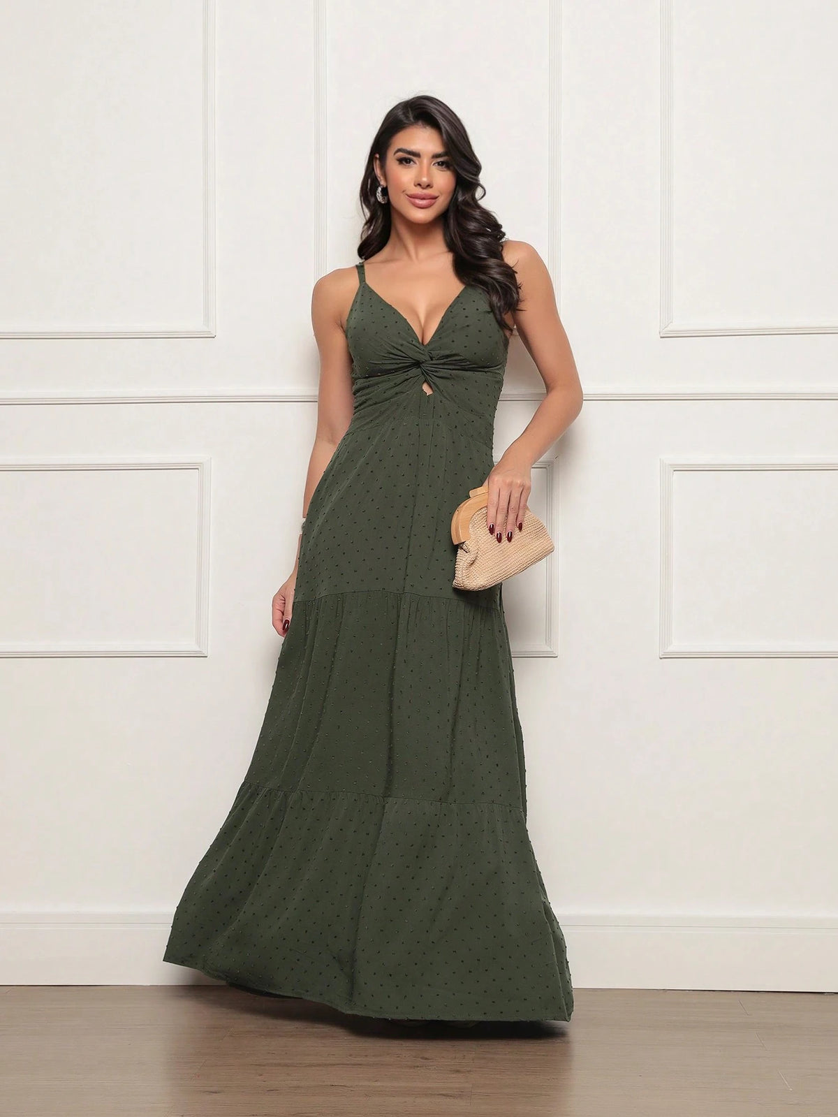 Vestido longo feminino viscolinho pipoca Verde Militar