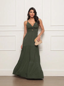 Vestido longo feminino viscolinho pipoca Verde Militar