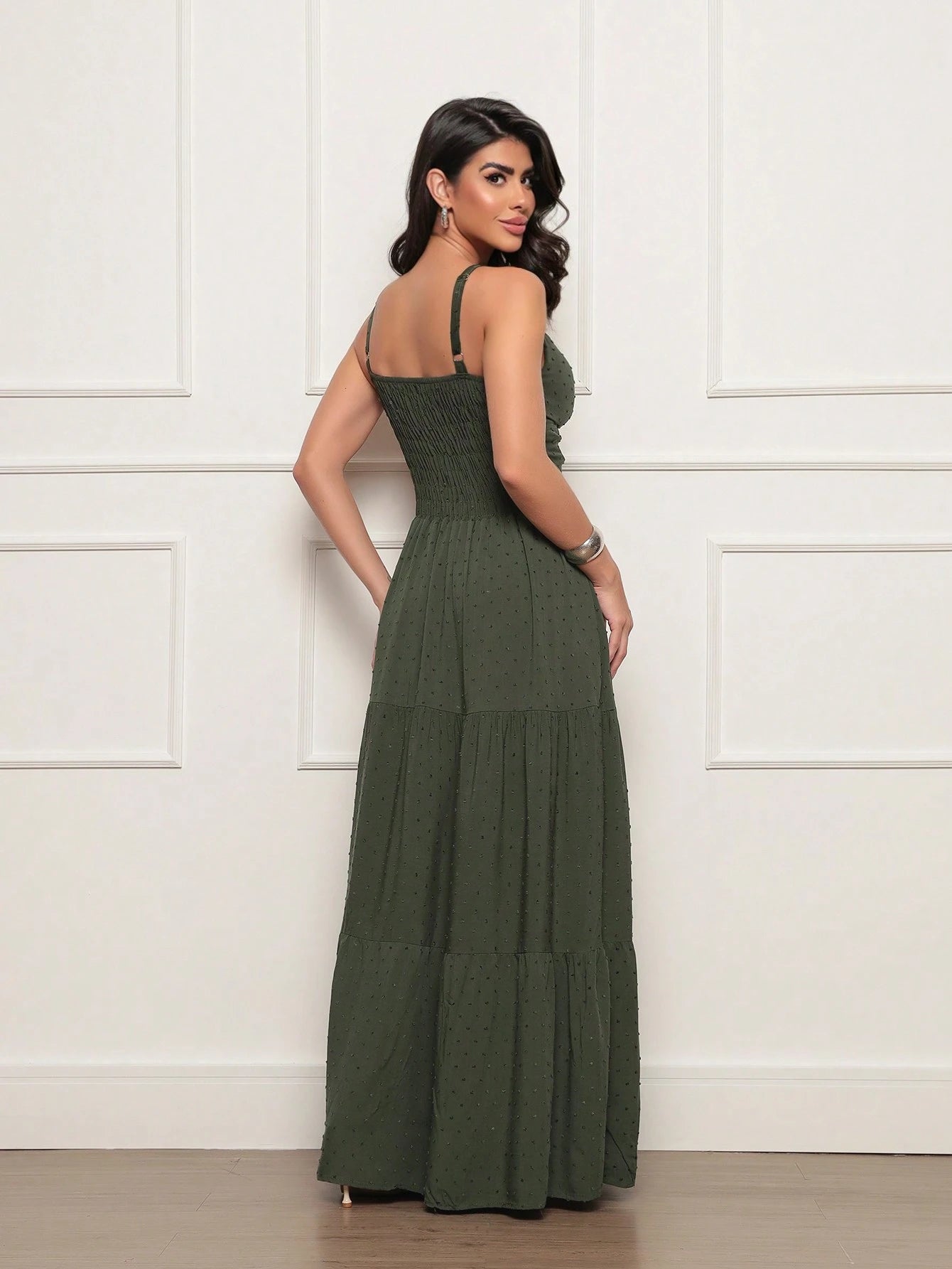 Vestido longo feminino viscolinho pipoca Verde Militar