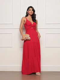 Vestido longo feminino viscolinho pipoca Vermelho