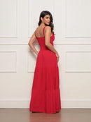 Vestido longo feminino viscolinho pipoca Vermelho