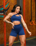 Conjunto Feminino Fitness Canelado - Short Cintura Alta e Top Ombro Único