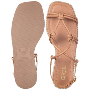 Sandalia Rasteira Feminina Com Tiras Trançadas Nó Espadrille Confortável