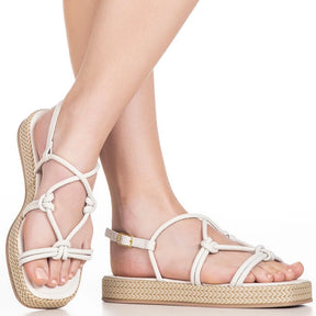 Sandalia Rasteira Feminina Com Tiras Trançadas Nó Espadrille Confortável