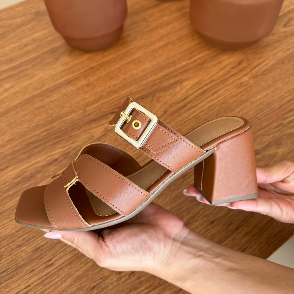 Sandália Feminina Salto Bloco com Fivela | Elegância e Conforto