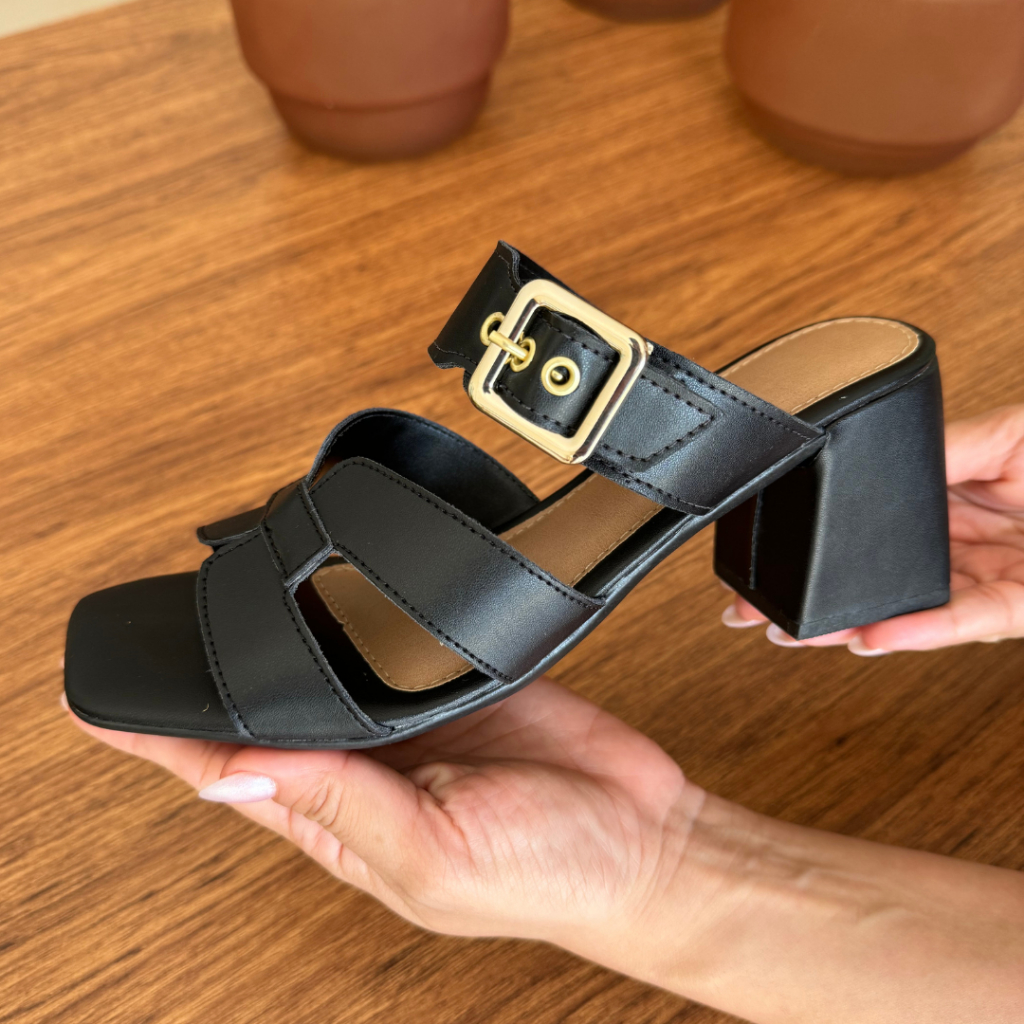 Sandália Feminina Salto Bloco com Fivela | Elegância e Conforto