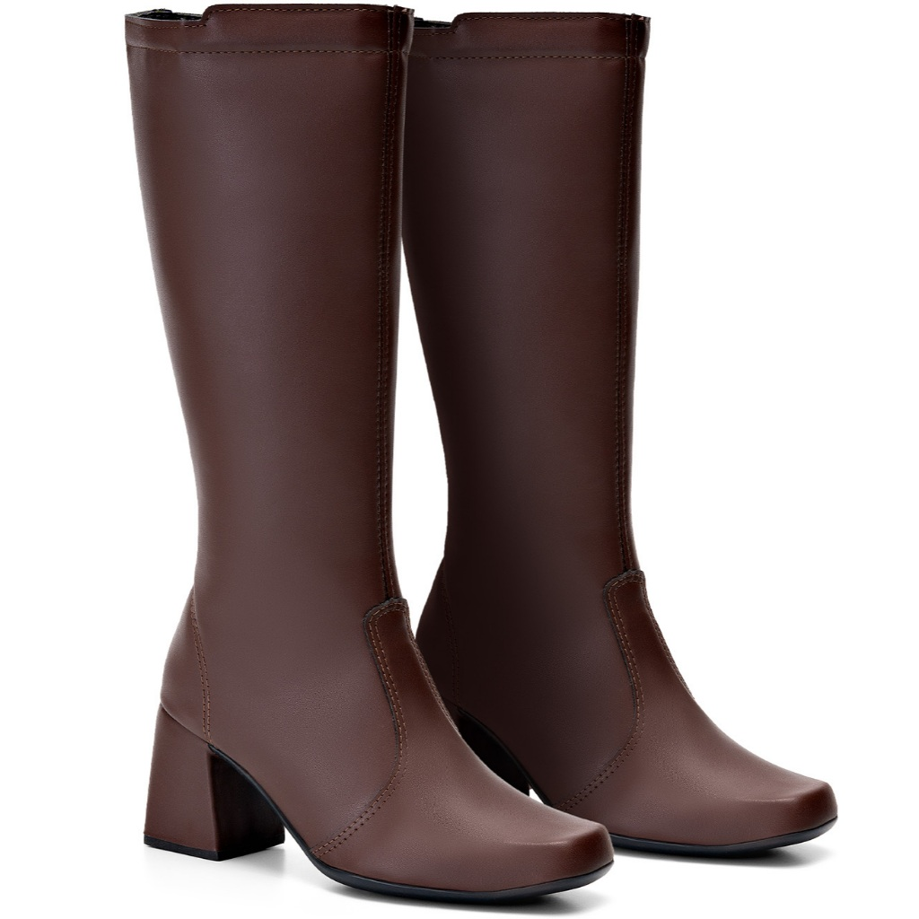 Bota Feminina Cano Alto Bico Quadrado Salto Bloco – Conforto e Estilo para o Inverno