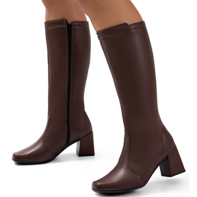 Bota Feminina Cano Alto Bico Quadrado Salto Bloco – Conforto e Estilo para o Inverno