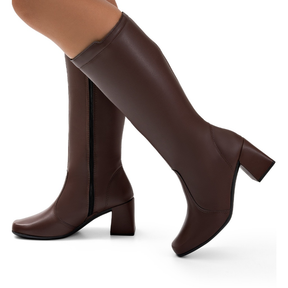 Bota Feminina Cano Alto Bico Quadrado Salto Bloco – Conforto e Estilo para o Inverno