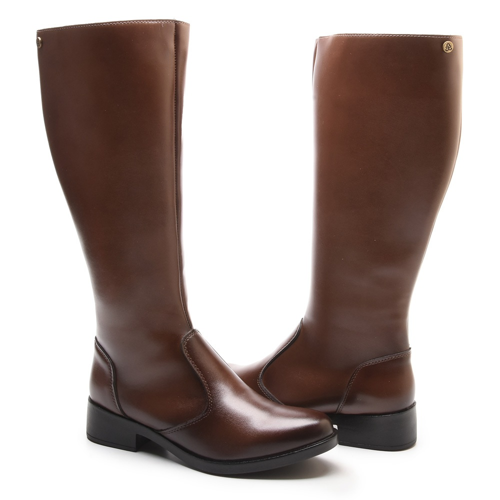 Bota Feminina Montaria Versales Bico Fino Cano Alto Confortável Salto Baixo Bloco Café Preto