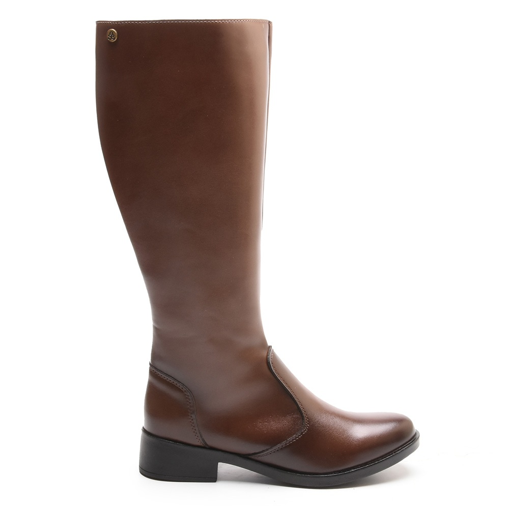 Bota Feminina Montaria Versales Bico Fino Cano Alto Confortável Salto Baixo Bloco Café Preto