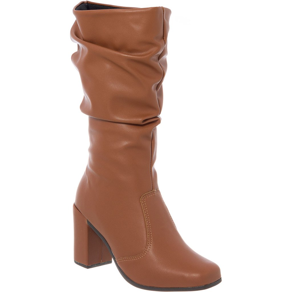 Bota Feminina Cano Longo Enrugada, Salto Bloco e Bico Quadrado | Estilo e Conforto para o Inverno