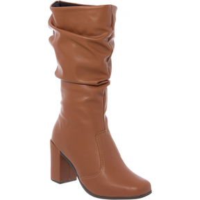 Bota Feminina Cano Longo Enrugada, Salto Bloco e Bico Quadrado | Estilo e Conforto para o Inverno