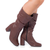 Bota Feminina Cano Longo Enrugada, Salto Bloco e Bico Quadrado | Estilo e Conforto para o Inverno