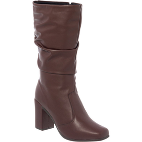 Bota Feminina Cano Longo Enrugada, Salto Bloco e Bico Quadrado | Estilo e Conforto para o Inverno