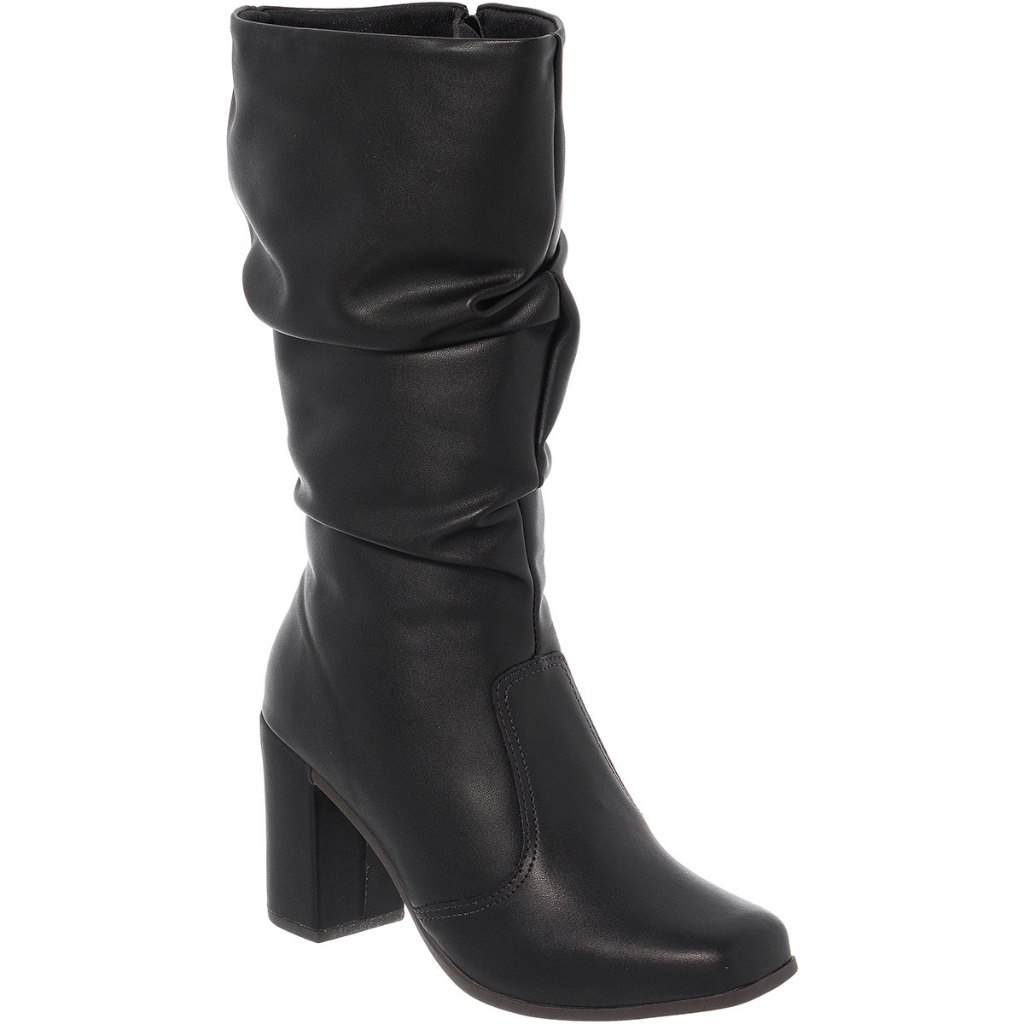 Bota Feminina Cano Longo Enrugada, Salto Bloco e Bico Quadrado | Estilo e Conforto para o Inverno