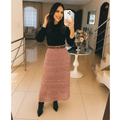 Saia Longa Feminina em Tricot Rendada com Forro | Ponto Crochê Elegante e Confortável