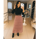 Saia Longa Feminina em Tricot Rendada com Forro | Ponto Crochê Elegante e Confortável