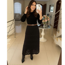 Saia Longa Feminina em Tricot Rendada com Forro | Ponto Crochê Elegante e Confortável