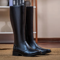 Bota Feminina Montaria Cano Alto Salto Baixo e Bico Redondo