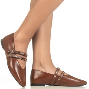 Sapatilha Feminina Mary Jane Bico Quadrado Tira Dupla com Fivelas e Recorte V