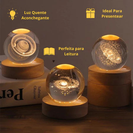 Luminária de Cristal 3D Exclusiva com Projeções do Sistema Solar, Saturno e Lua